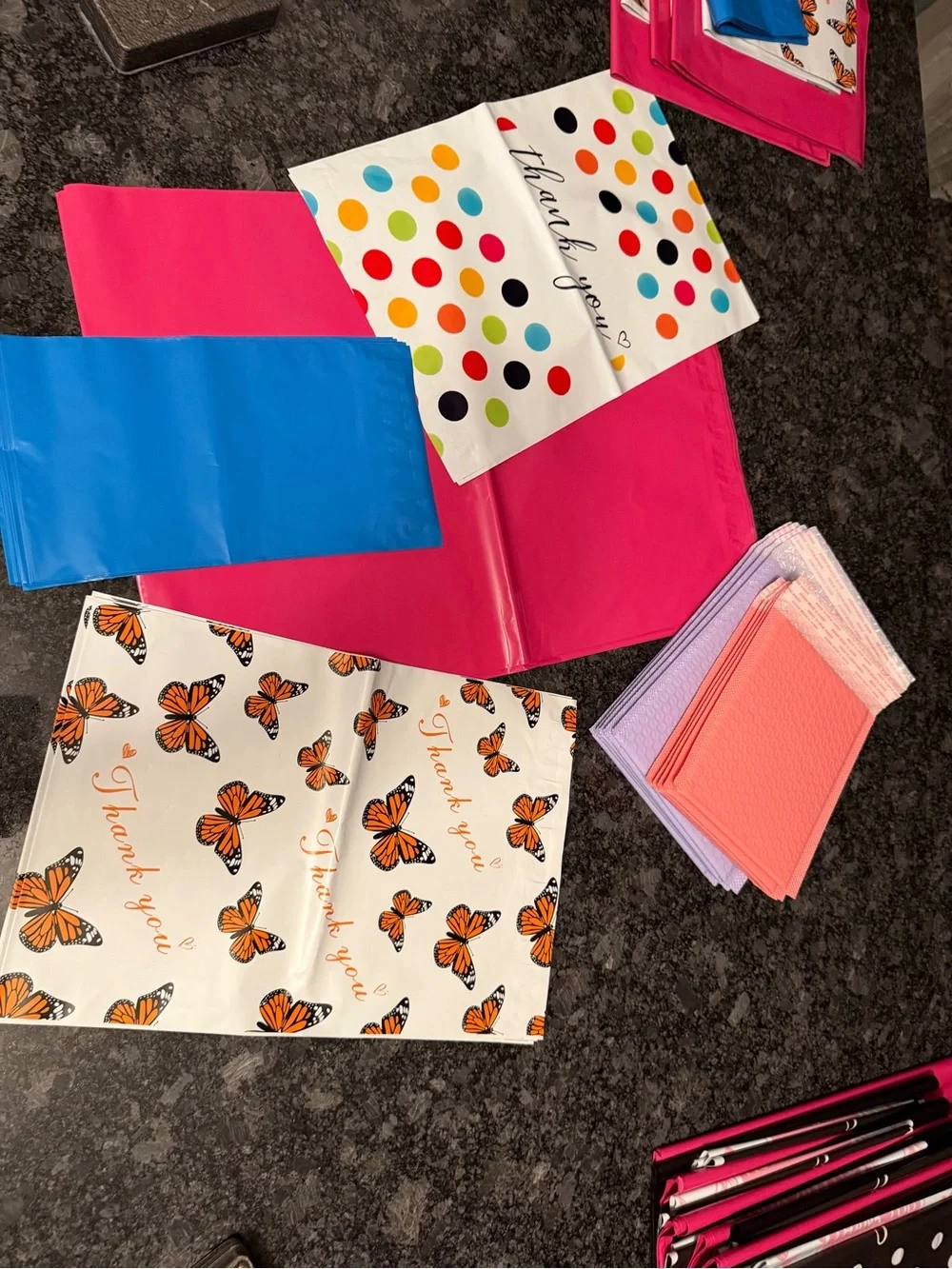 Bundle of 35 Poly & Bubble Mailers Assorted Sizes & Colors Butterfly & Dot Set